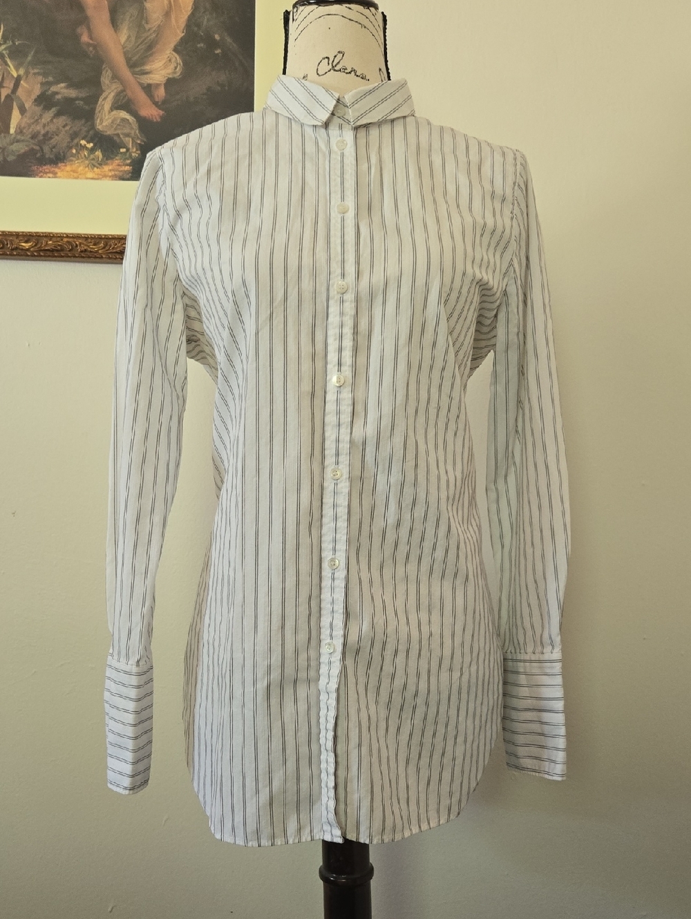 J. Crew White Tunic Shirt with Black Pinstripes